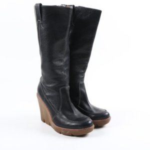 KORS Michael Kors Black Leather Wedge Boots 10